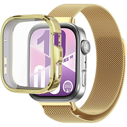 Bransoleta Milanese + Etui z osłoną na ekran do Huawei Watch Fit 4 Pro, Złota