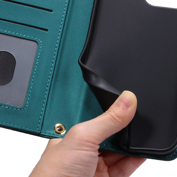Etui z klapką do Xiaomi Redmi Note 13 Pro 4G / Xiaomi Redmi Note 14S / Xiaomi Poco M6 Pro 4G, Rhombus Crossbody Leather, ciemnozielone