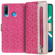 Etui z klapką do Huawei P30 Lite, Wallet Pocket Zipper Lace, różowe