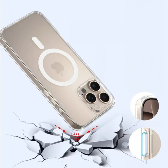 Etui ERBORD z MagSafe do iPhone 16 Pro Max, aktywny przycisk, przezroczyste + Szkło hartowane