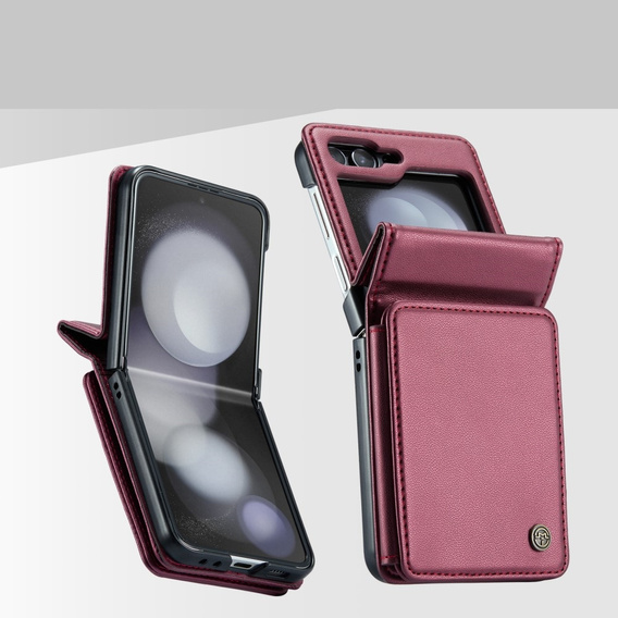 Etui z klapką CASEME do Samsung Galaxy Z Flip5 5G, Litchi Wallet, czerwone