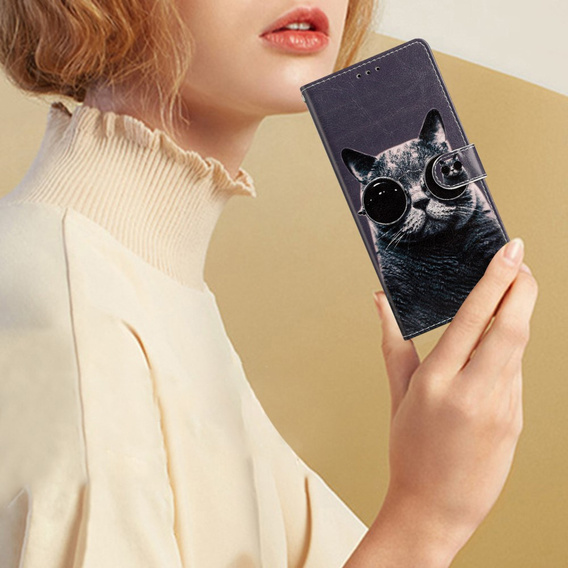 Etui z klapką do Samsung Galaxy A25 5G, Wallet, Cat, czarne + szkło 9H