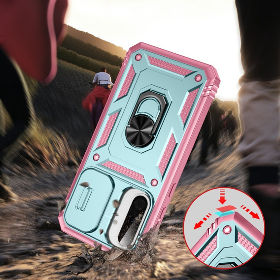Etui do Samsung Galaxy A56 5G, KickStand Camera Lens, zielone / różowe