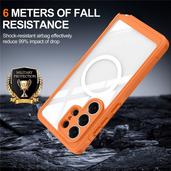 Etui do Samsung Galaxy S26 Ultra, Shockproof, ze szkłem, do MagSafe, pomarańczowe