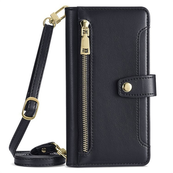 Etui z klapką do Samsung Galaxy S25 FE, Wallet Zipper Pocket, czarne