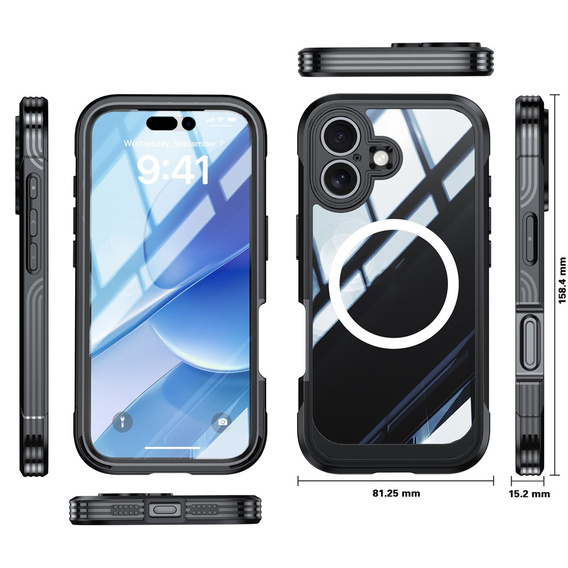 Etui do iPhone 17, Shockproof, ze szkłem, do MagSafe, czarne