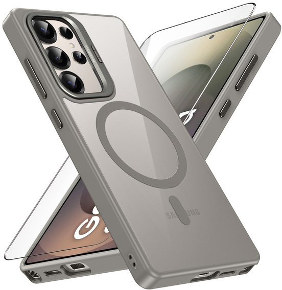 Etui do Samsung Galaxy S25 Ultra, Kickstand Frame, do MagSafe, przezroczyste / szare + Szkło na ekran