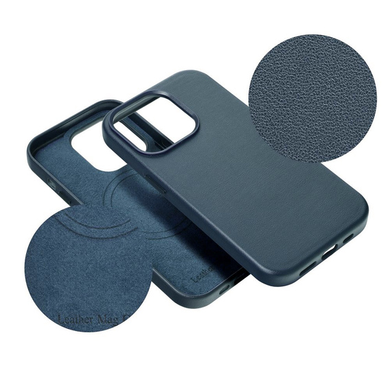 Skórzane Etui do MagSafe do iPhone 16 Pro, niebieskie + Szkło Hartowane 9H