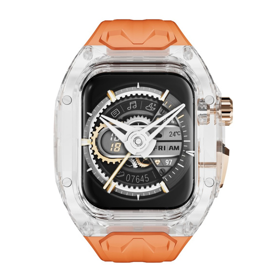 Pasek Silikonowy z Etui do Apple Watch 4/5/6/7/8/9/SE 44/45MM, Pomarańczowy / Przezroczysty