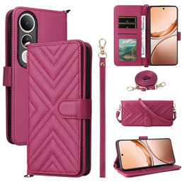 Etui portfelowe z paskiem na ramię do Vivo V50 Lite 5G – Różowe