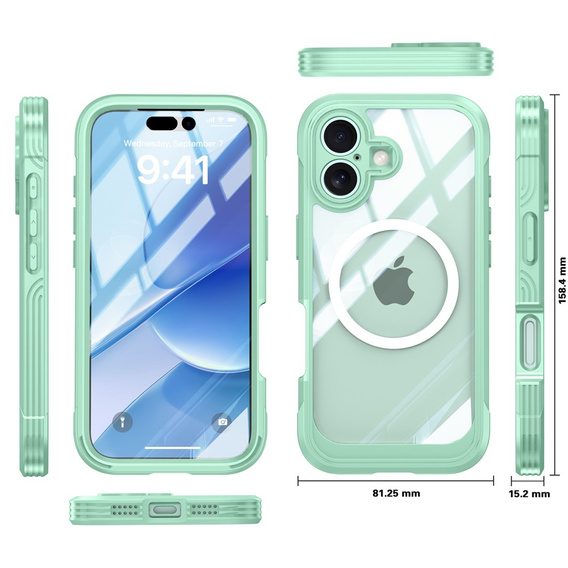 Etui do iPhone 17, Shockproof, ze szkłem, do MagSafe, zielone