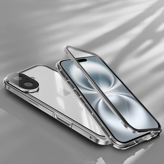Etui do iPhone 16, Magnetic Dual Glass, srebrne