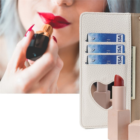 Etui z klapką do Samsung Galaxy M15 5G, Wallet Zipper Pocket, z lusterkiem, białe