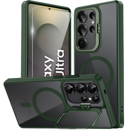 Etui do Samsung Galaxy S25 Ultra, Kickstand Frame, do MagSafe, przezroczyste / zielone + Szkło na ekran