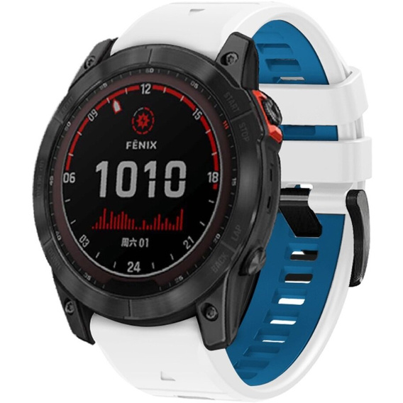 Pasek Silikonowy do Garmin Fenix 5X/6X/7X, Biały / Niebieski