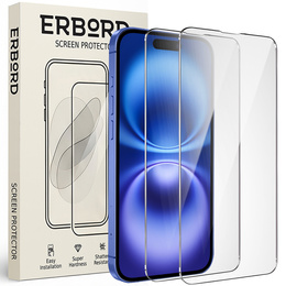 2x Szkło Hartowane do iPhone 16, ERBORD 9H Hard Glass, szybka
