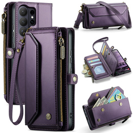 Etui CASEME do Samsung Galaxy S26 Ultra, RFID Leather Wallet, z paskiem na ramię, fioletowe