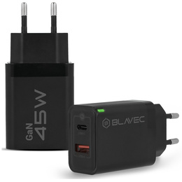 Ładowarka sieciowa Blavec BC5 GaN, PD QC 45W 3A, USB-C USB-A, Czarna