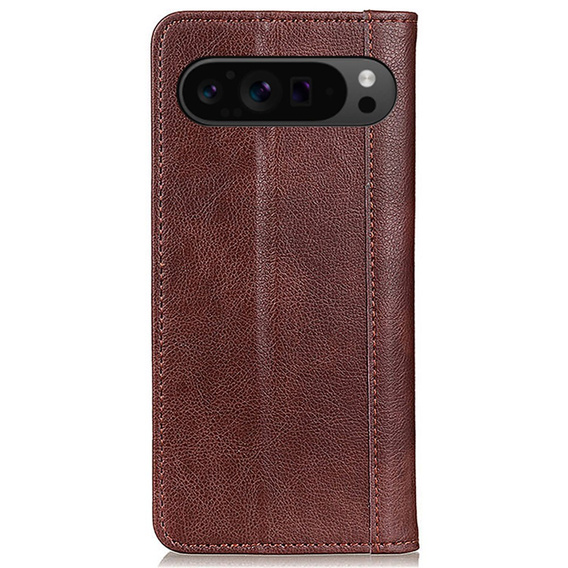 Etui z klapką do Google Pixel 10 Pro XL / 9 Pro XL, skórzane z kieszonką, brązowe