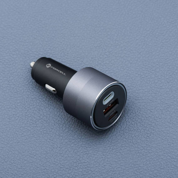 Ładowarka samochodowa Forcell F-Energy Alu 2 × USB-C + USB-A QC4.0 PD SFC2.0 3A 85W - szara