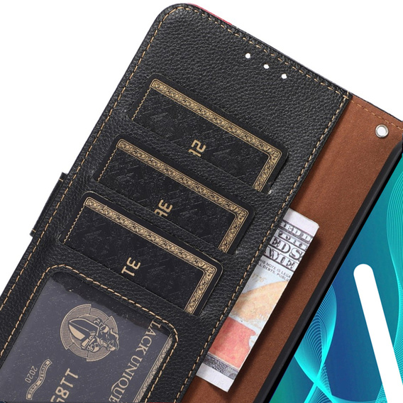 Etui z klapką do Motorola Edge 40 5G, KHAZNEH RFID, czarne / czerwone