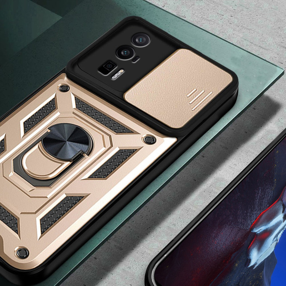 Etui pancerne do Xiaomi Poco F5 Pro, CamShield Slide, złote