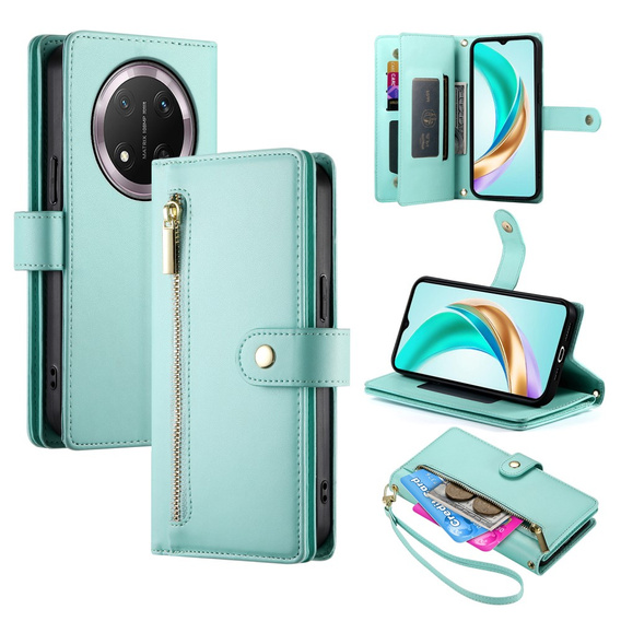 Etui z klapką do Honor Magic 7 Lite, Wallet Zipper Pocket, miętowe