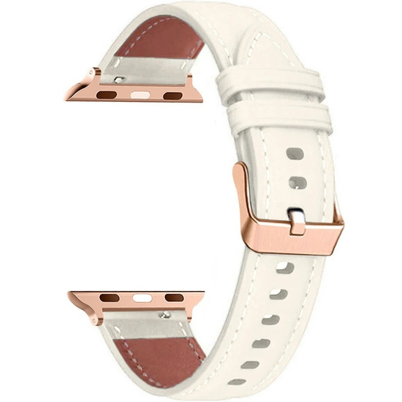 Skórzany Pasek z Klamrą Rose Gold do Apple Watch 1/2/3/4/5/6/7/8/9/10/11/SE 38/40/41/42mm – Biały