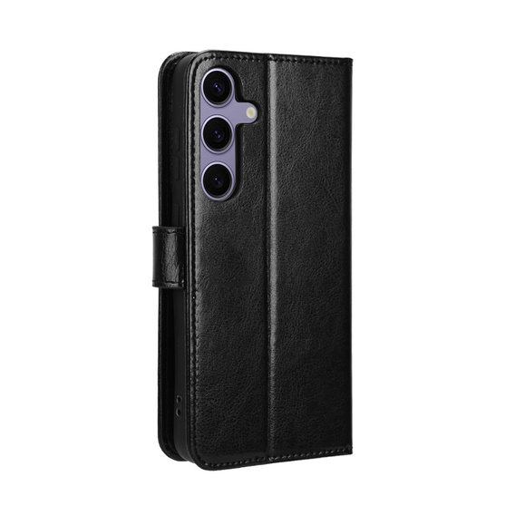Etui z klapką do Samsung Galaxy S25 FE, Crazy Horse Wallet, czarne