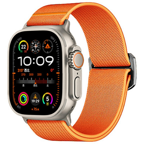 Pasek Nylonowy do Apple Watch 1/2/3/4/5/6/7/8/9/10/11/SE Ultra 1/2/3 42/44/45/46/49mm, elastyczny, Pomarańczowy