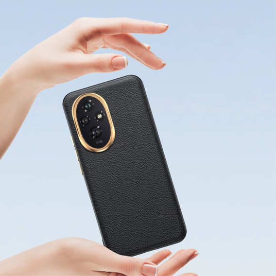 Etui skórzane do Honor 200 Pro 5G – czarne, z metalową ramką na aparat