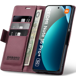 Etui do Xiaomi Redmi Note 15 Pro Plus 5G / Poco M8 Pro 5G, ERBORD Glossy Litchi, portfel z klapką, czerwone