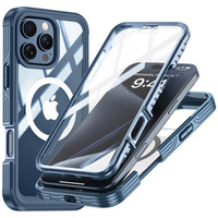 Etui do iPhone 16 Pro, Shockproof, ze szkłem, do MagSafe, granatowe