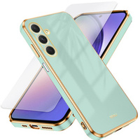 Zestaw Etui do Samsung Galaxy A54 5G, silikonowe Glamour z ochroną aparatu, zielone miętowe + szkło