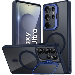 Etui do Samsung Galaxy S25 Ultra, Kickstand Frame, do MagSafe, przezroczyste / niebieskie + Szkło na ekran