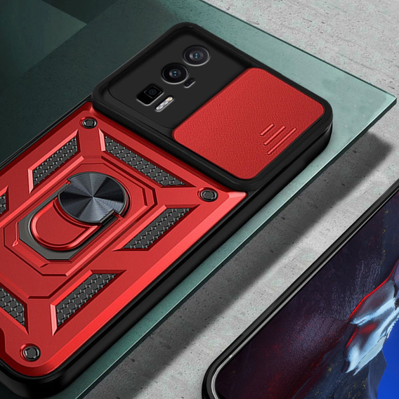 Etui pancerne do Xiaomi Poco F5 Pro, CamShield Slide, czerwone