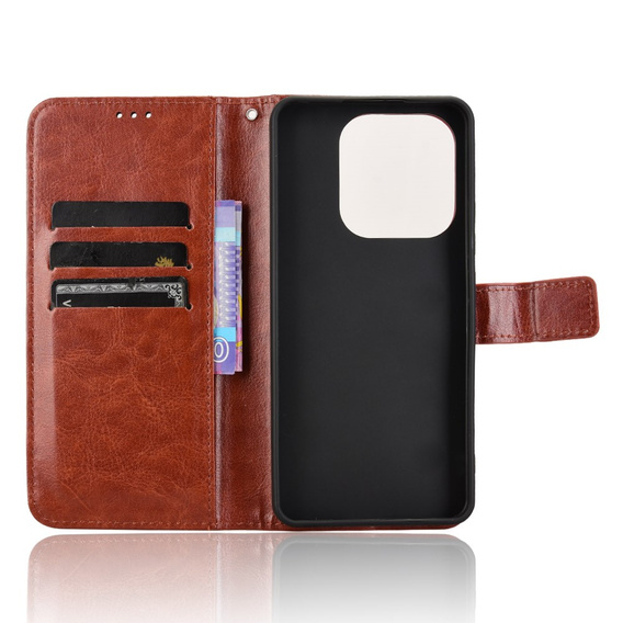 Etui z klapką do Xiaomi Redmi Note 14 4G, Crazy Horse Wallet, brązowe