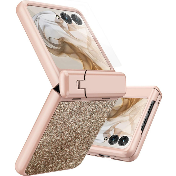 Etui do Motorola Razr 60 Ultra – Glitter PC Case ze szkłem i podstawką - złote