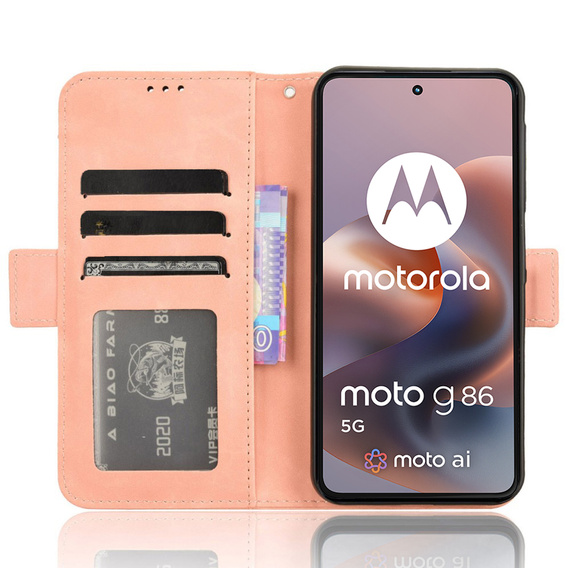 Etui z klapką do Motorola Moto G86 Power 5G, Card Slot, różowe