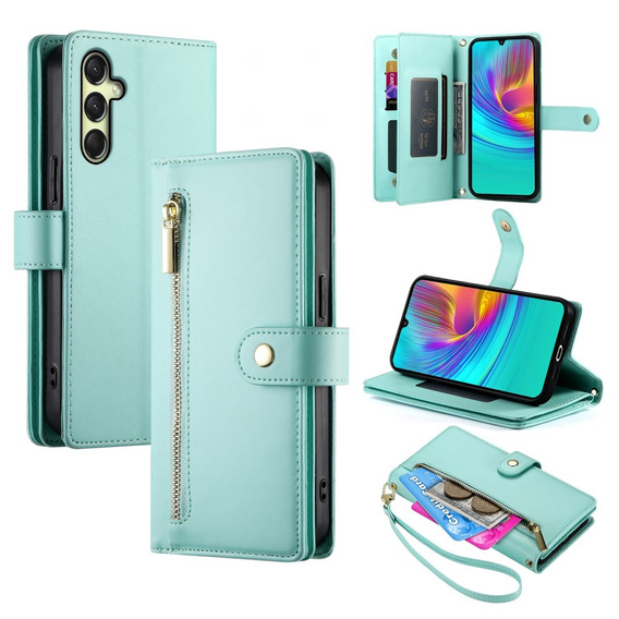 Etui z klapką do Samsung Galaxy A36 5G, Wallet Zipper Pocket, miętowe zielone