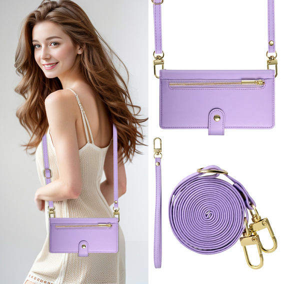 Etui z klapką do Xiaomi Redmi Note 15 Pro 5G, Wallet Zipper Pocket, fioletowe