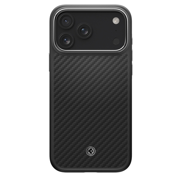 Etui Spigen do iPhone 17 Pro, Enzo Aramid MagSafe, carbon czarne / srebrne