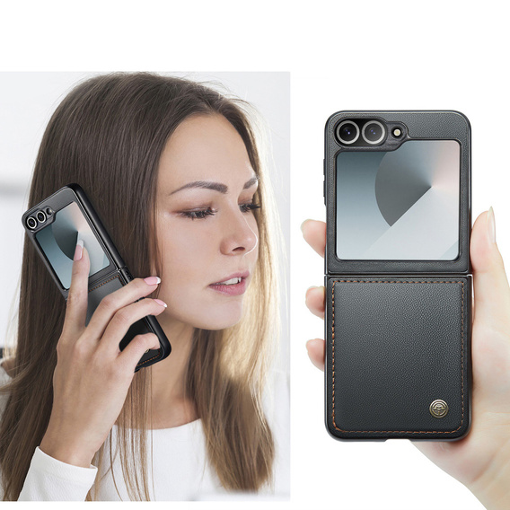 Etui do Samsung Galaxy Z Flip7, CASEME Litchi Leather, czarne
