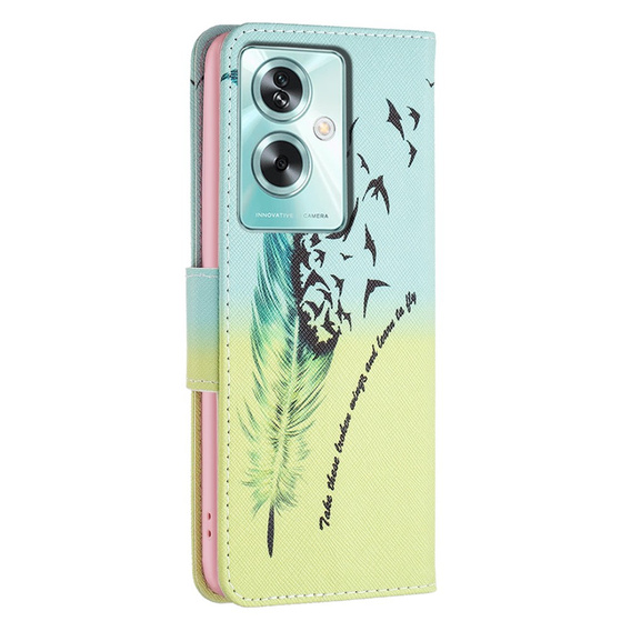 Etui z klapką do Oppo A79 5G, Wallet, Feather niebieskie / żółte