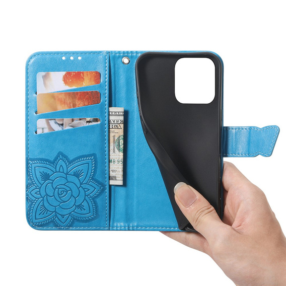 Etui z klapką do Oppo A6 Pro 5G, Butterfly, niebieskie