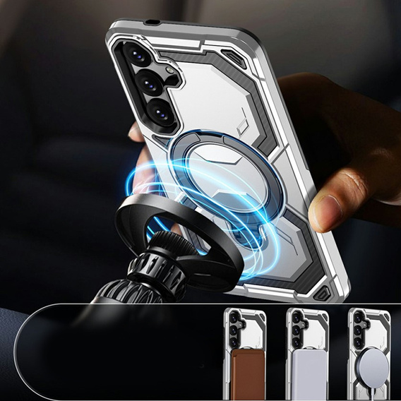 Etui magnetyczne do Samsung Galaxy A57 5G z podstawką, srebrne