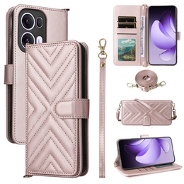 Etui z klapką do Oppo Reno 13 Pro 5G, Crossbody Leather Wallet, różowe