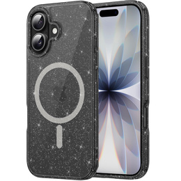 Etui do iPhone 17, do MagSafe, brokatowe, półprzezroczyste czarne