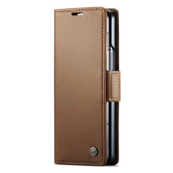 Etui z klapką CASEME do Samsung Galaxy Z Fold6 5G, Litchi Wallet, brązowe