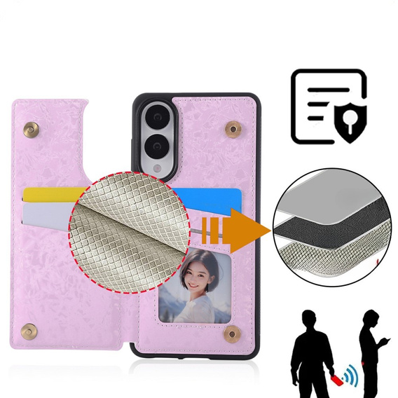 Etui do Samsung Galaxy S25 Edge – skórzane, z ochroną RFID, kieszonkami na karty, motyw kwiatu róży